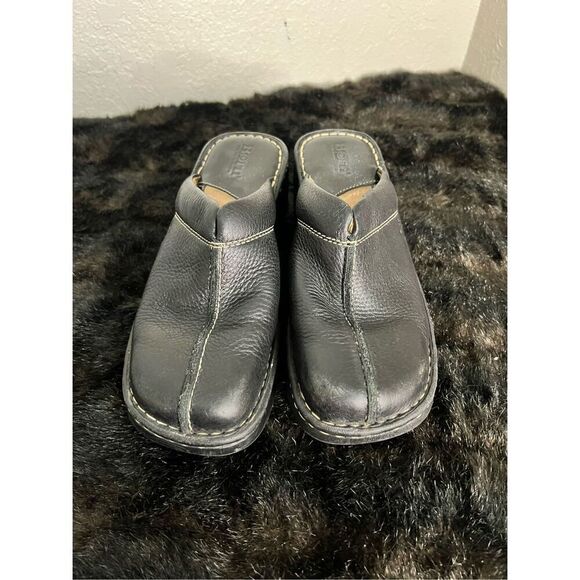 Size 8 Born womens black leather platform slip on clog - Picture 2 of 5